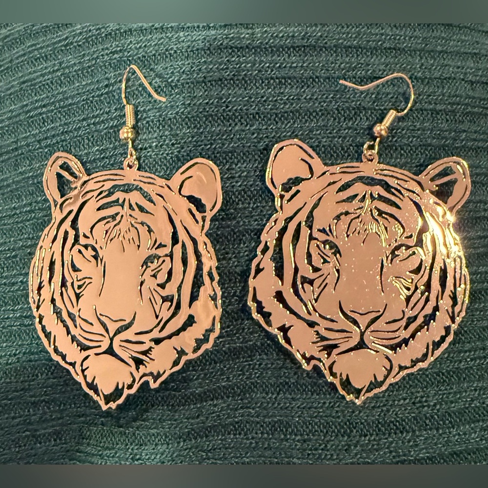 LSU tigers earrings gold metal stenciled 3” new
